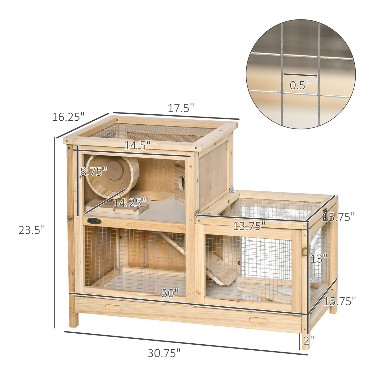 2-Tier Wooden Hamster Cage with Seesaw and Viewing Window - Small Animal Habitat