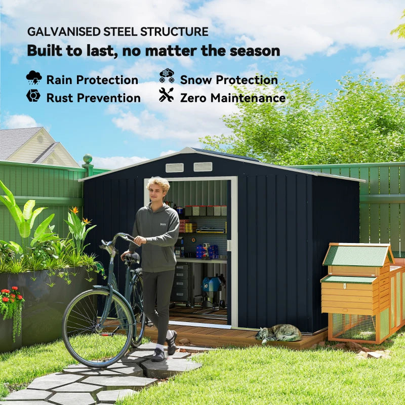 Outdoor Metal Storage Shed 9x6 ft with Foundation Kit - Weatherproof Garden Tool Storage
