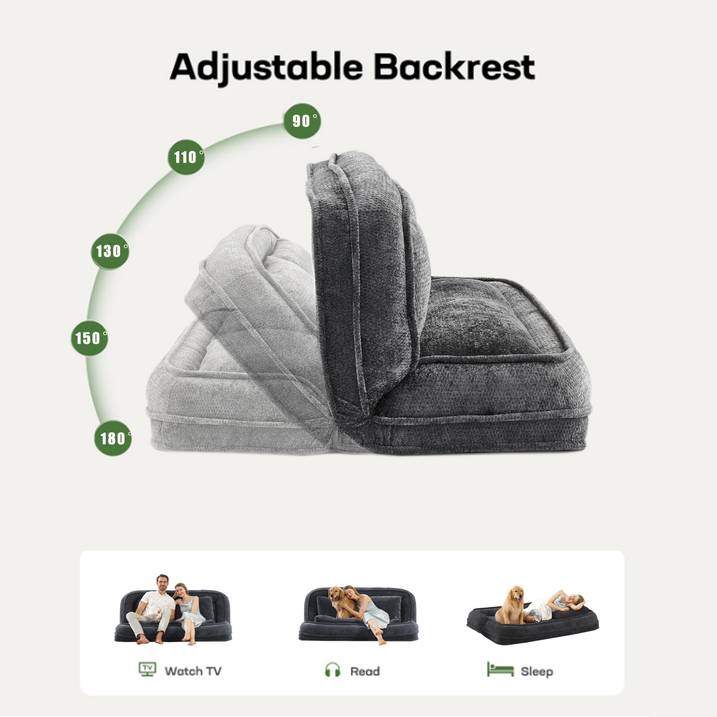 Double Lazy Sofa Dog Bed - Extra Large Loveseat in Dark Gray