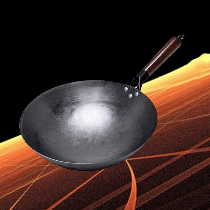 Non-Stick Frying Pan with Wooden Handle - Handmade, Uncoated, 30-36cm Variants