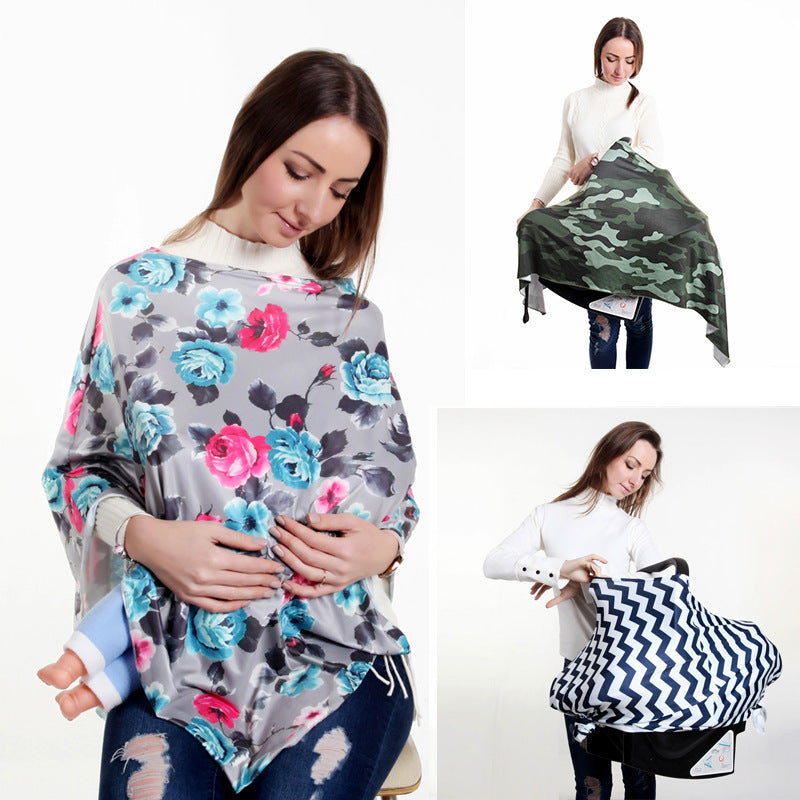Nursing Shawl for Maternal and Child Care - Windshield Shade Style, Floral Pattern, Polyester, 160cm