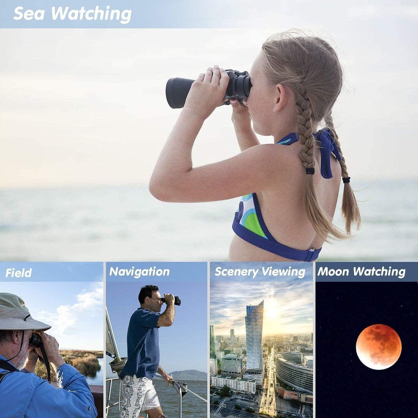 High-Power Binoculars for Bird Watching and Outdoor Sports - Black