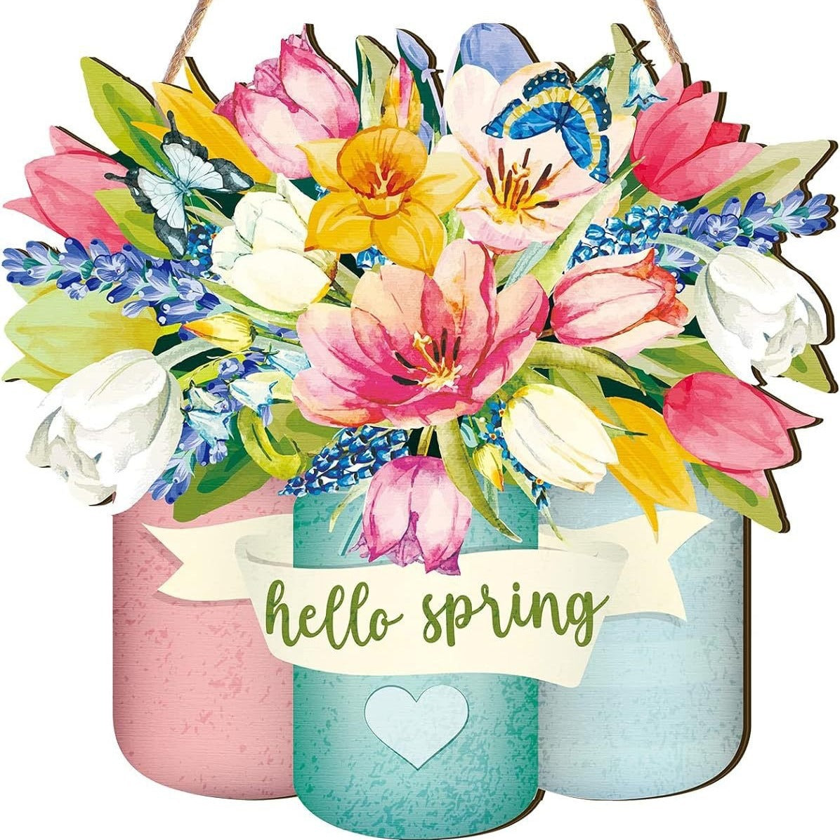 Easter Welcome Sign Wooden Flower & Wood Decoration - Festive Home Decor