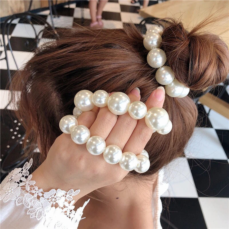 Two-Purpose Pearl Hair Band and Ponytail Holder with Big and Small Pearls