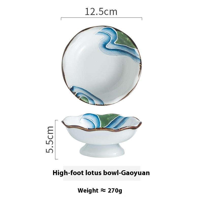 Japanese Ceramic Tall Bowl with Lotus Leaf Design - Retro Kitchen Decor