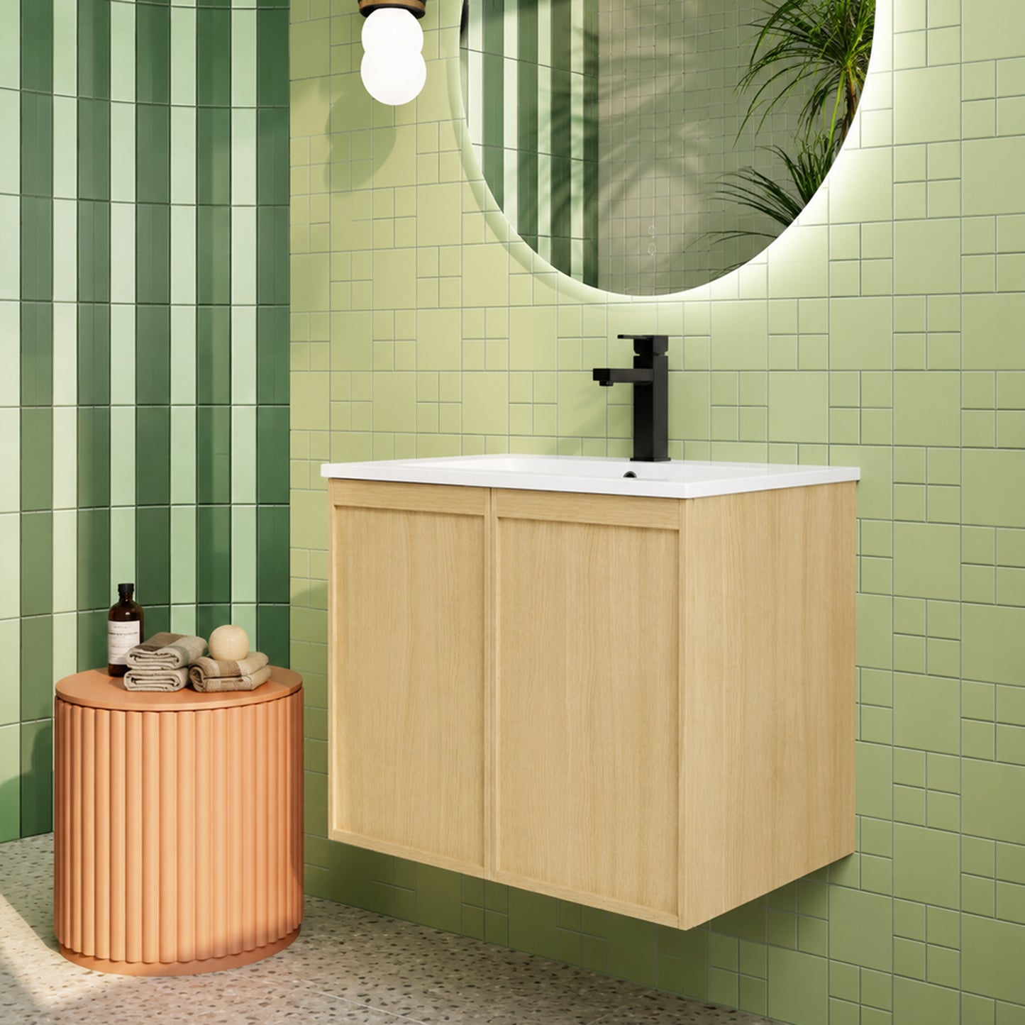 24" Wall-Mounted Bathroom Vanity with Sink - Light Oak