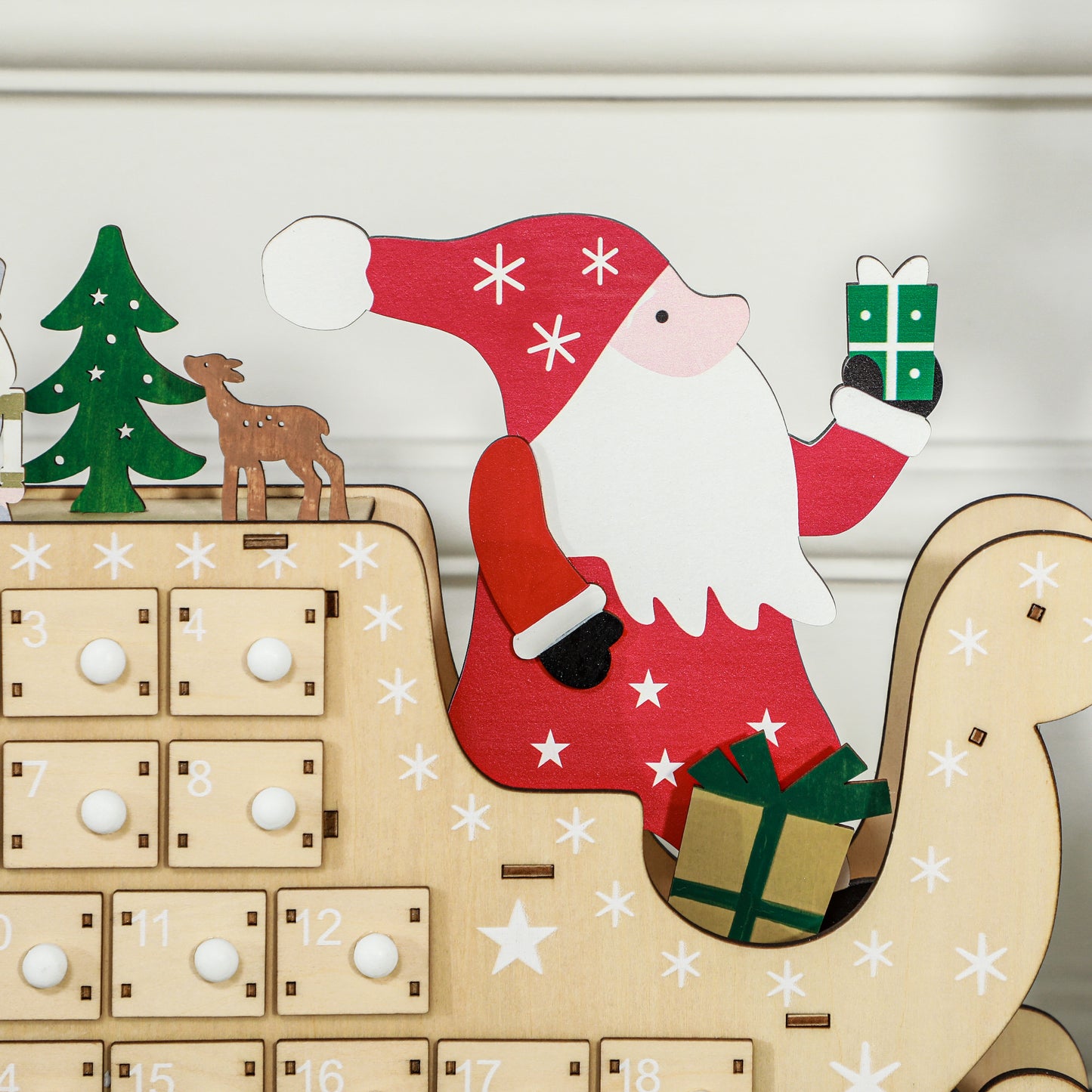 Wooden Christmas Advent Calendar with 24 Drawers - Natural