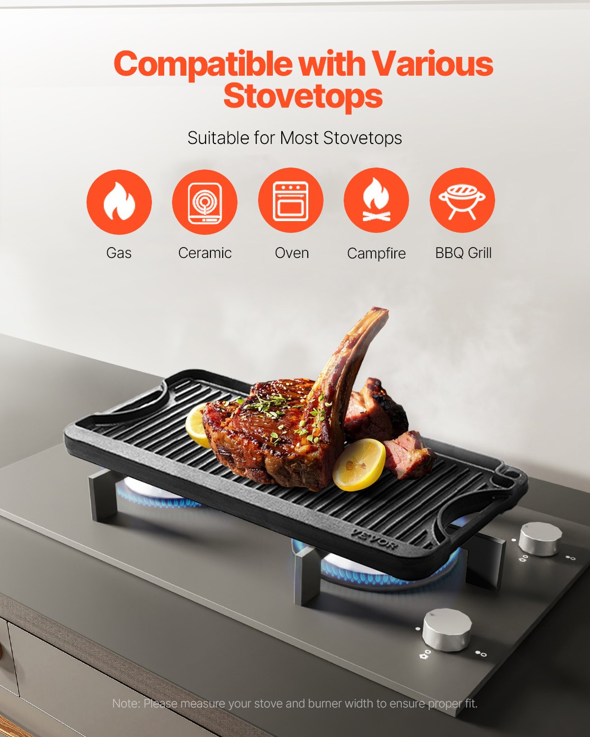 20x10in Cast Iron Reversible Grill & Griddle Pan - Black