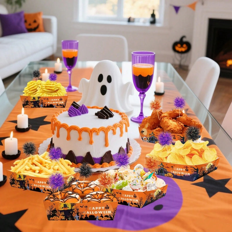 12 Pack Halloween Disposable Serving Trays with Foil Frill