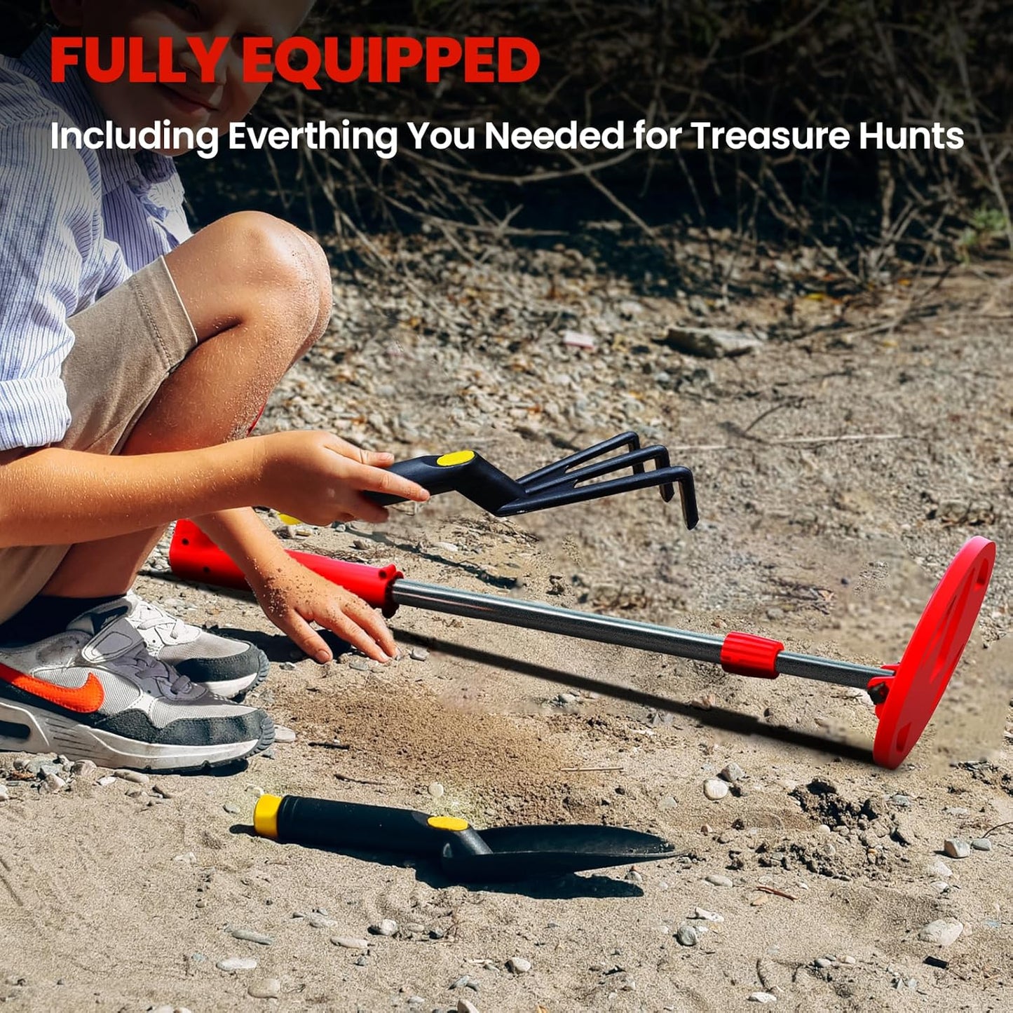 Kids Metal Detector with LED Illuminated Coil & Color LCD Display, Adjustable & Lightweight