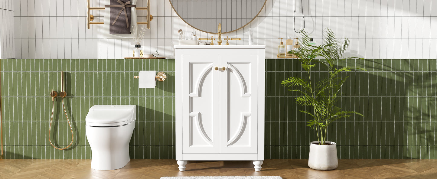 Modern 24" Bathroom Vanity with Ornate Design & Soft-Close Hinges - White
