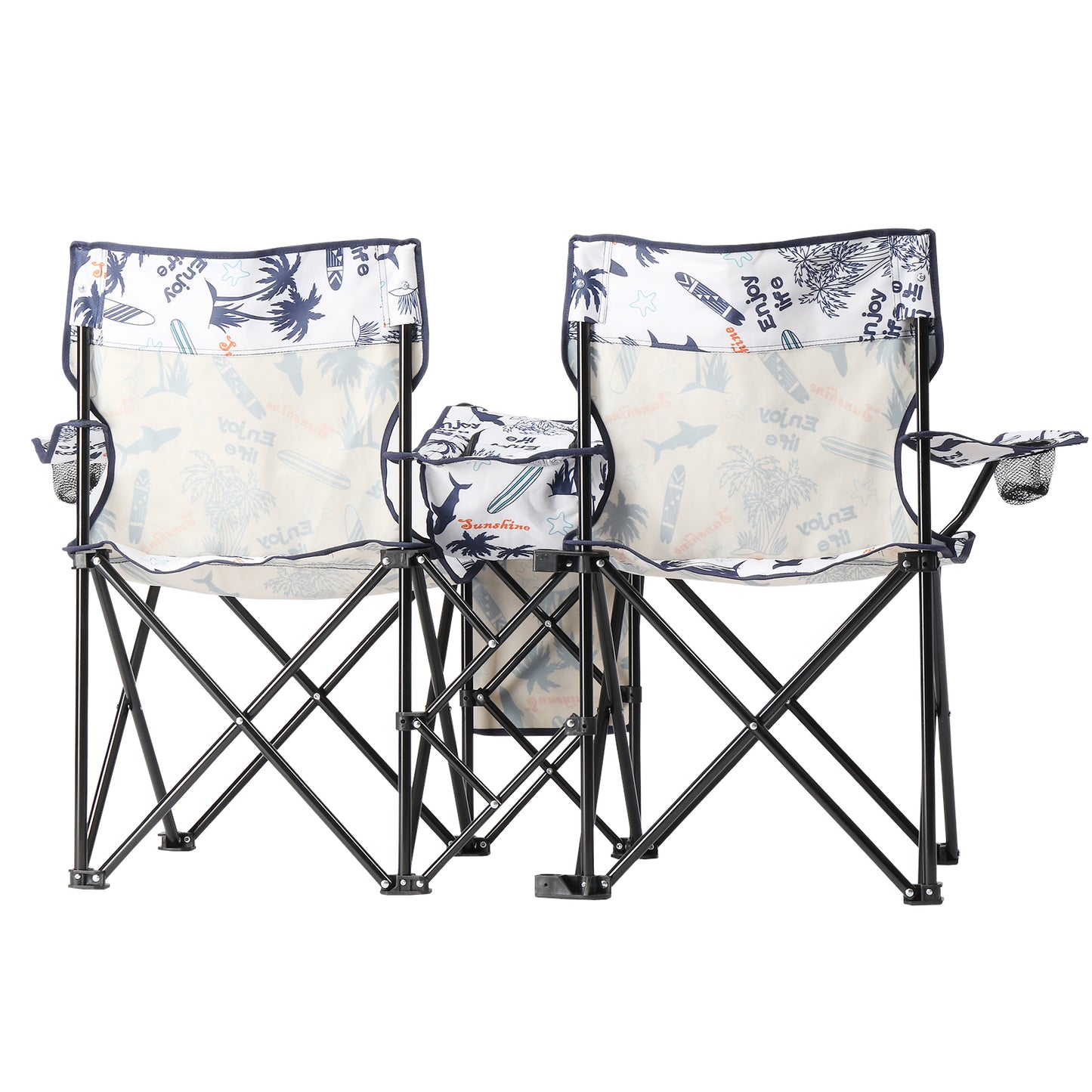 Portable Outdoor 2-Seat Fishing Chair with Removable Umbrella - Coconut Tree Pattern