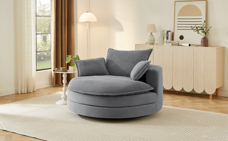 360° Swivel Barrel Chair with Dual-Layer Cushion - Grey