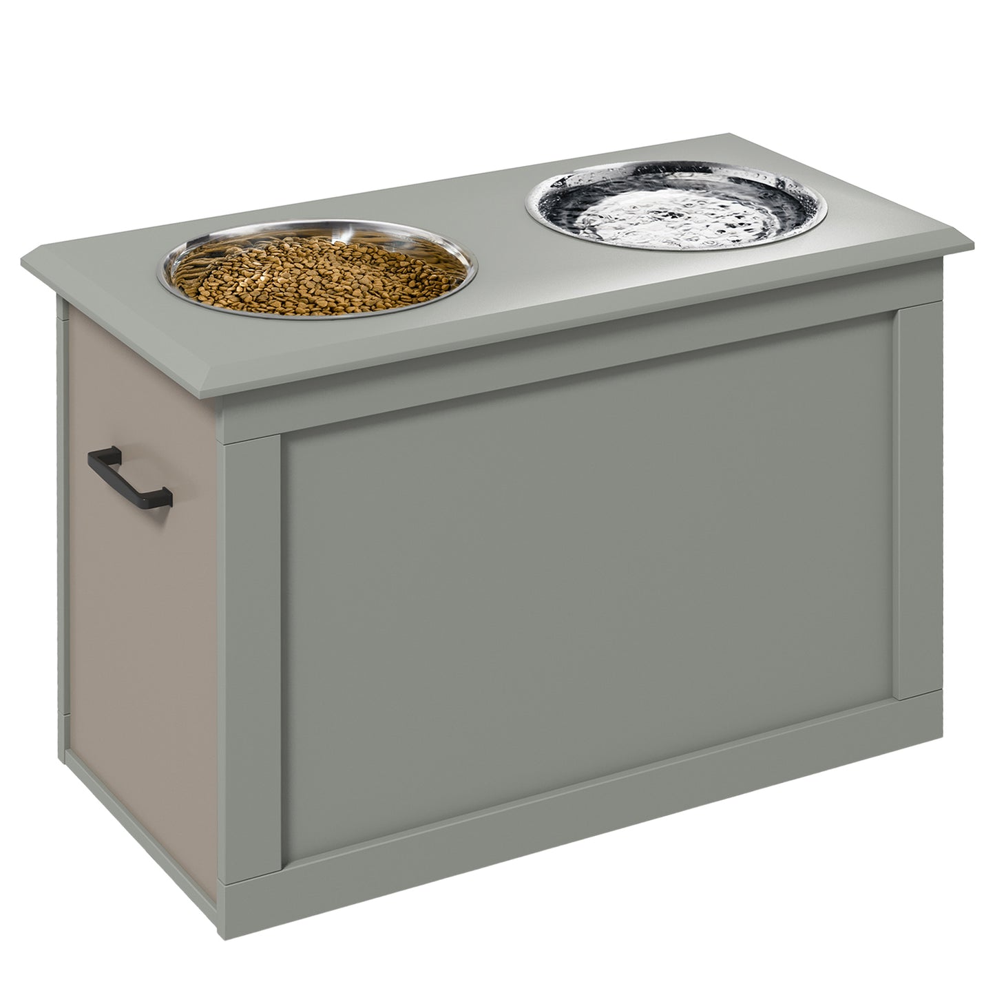 Raised Pet Feeding Station with 2 Stainless Steel Bowls for Large Dogs - Gray