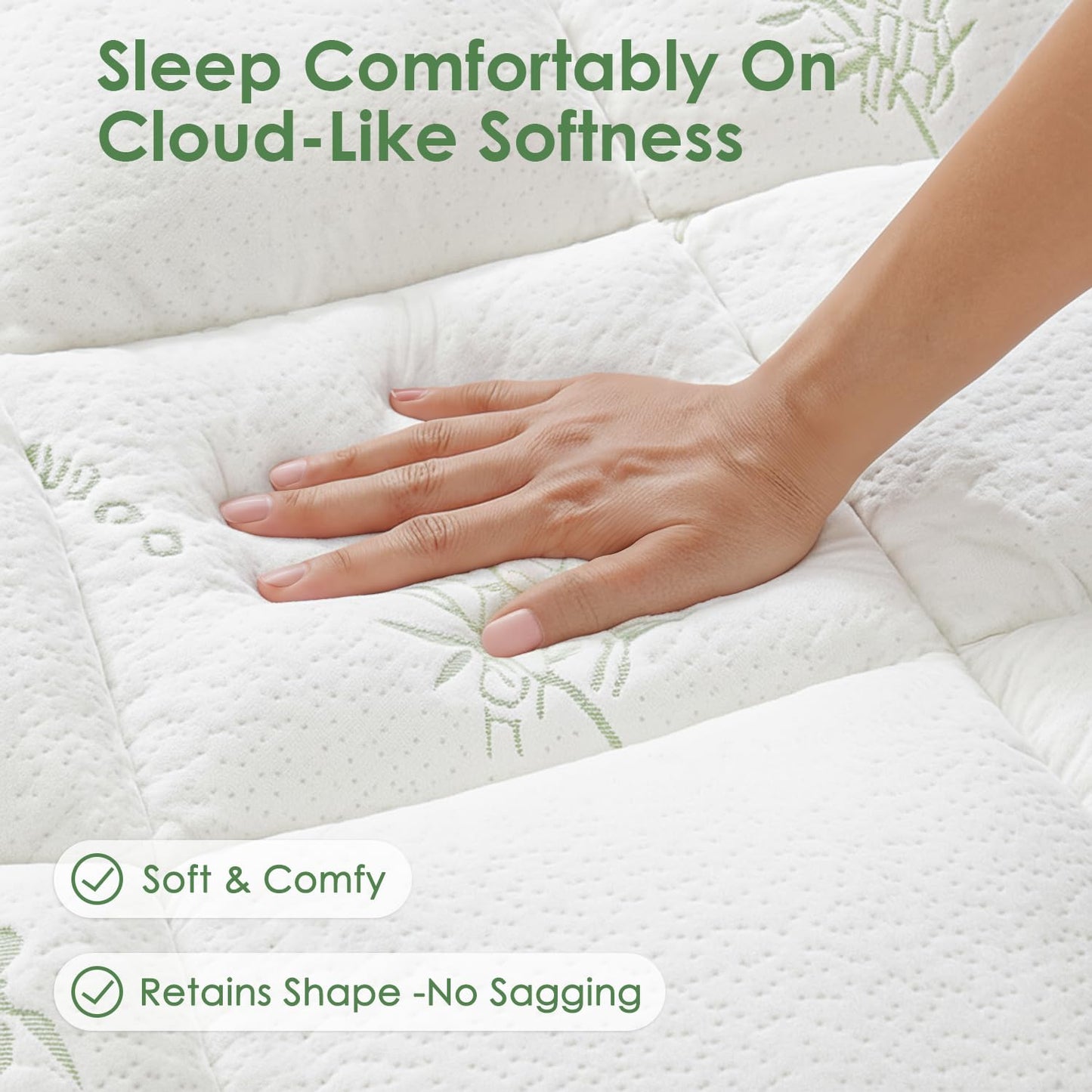 Cooling Bamboo Mattress Topper - Soft Pillow Top & Deep Pocket