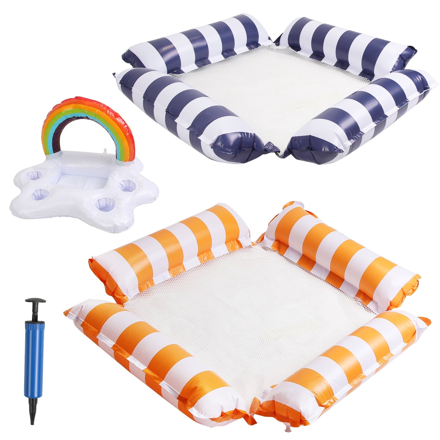 Inflatable Pool Float Set - 2 Hammocks & 1 Drink Float