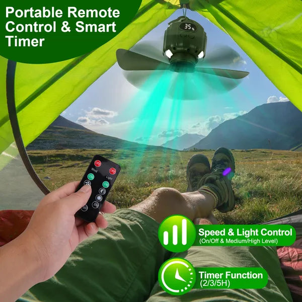 Portable Ceiling LED Fan with Power Bank & Remote Control - Smart Camping Light