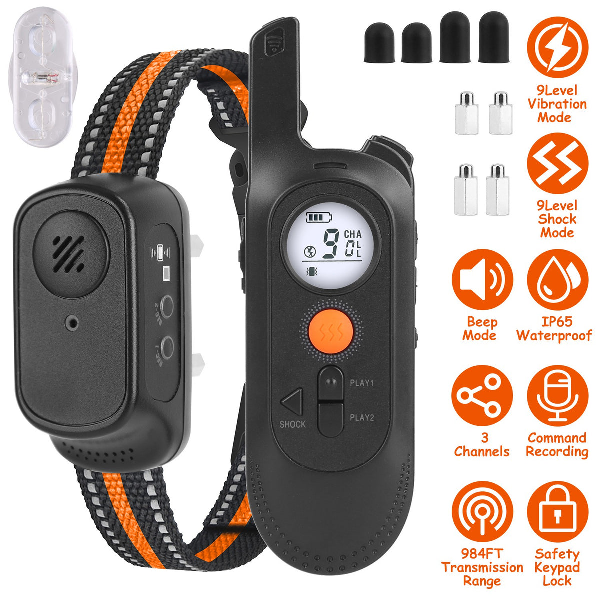 Dog Training Collar Waterproof Shock Vibration Beep Remote 984FT Range