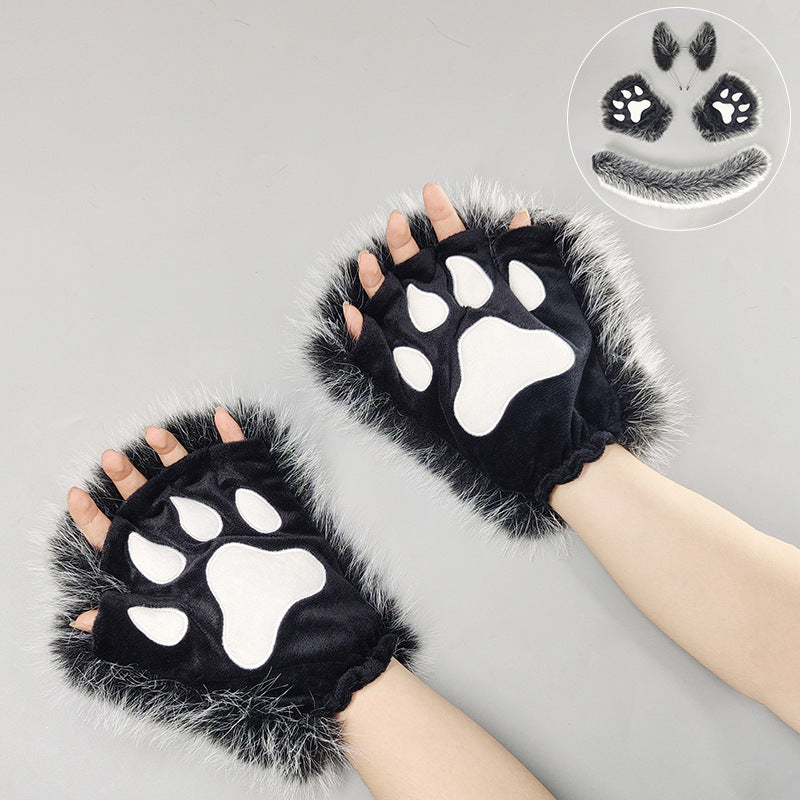Halloween Werewolf Mascot Costume Props with Plush Ear Headband and Tail