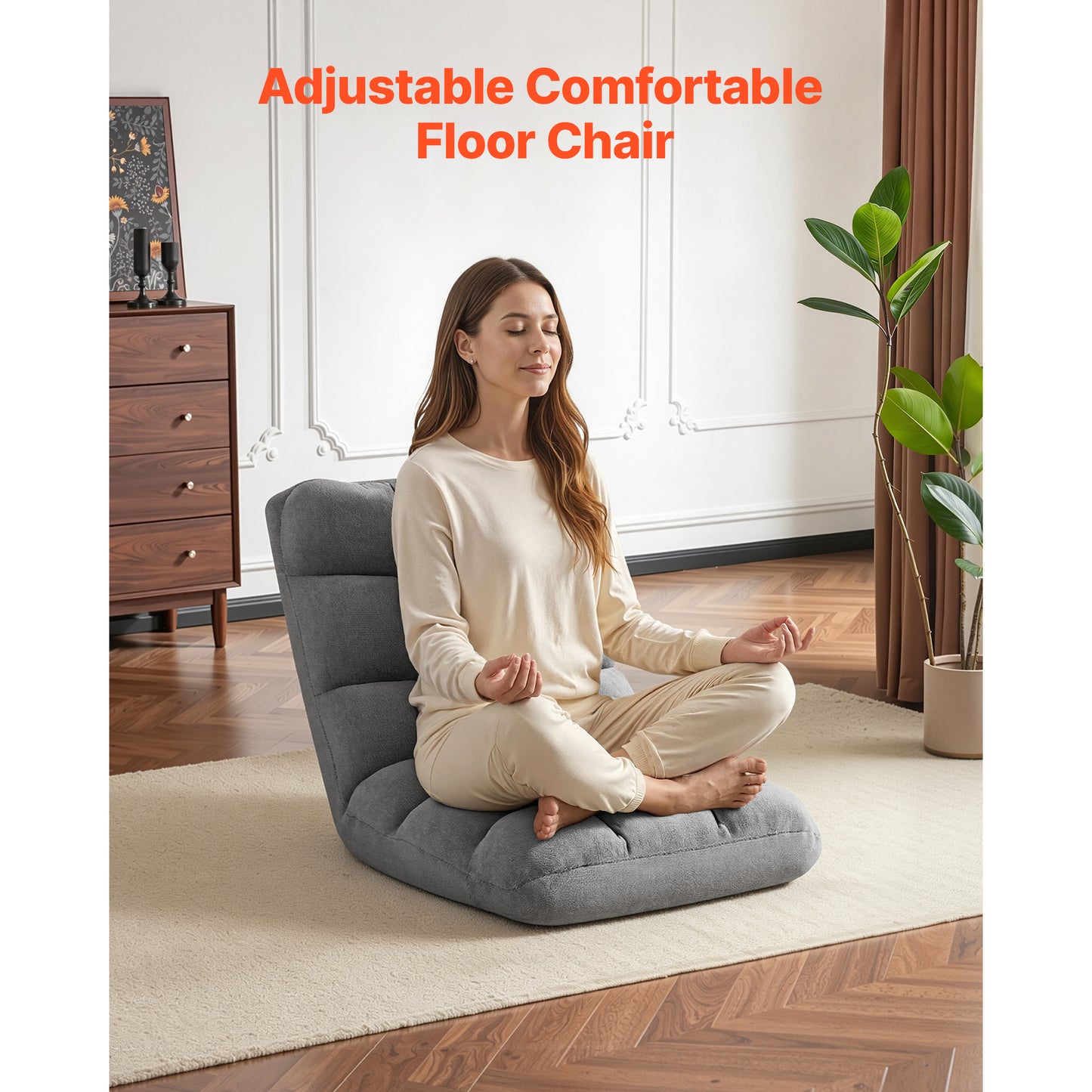 Adjustable Floor Gaming Chair with Back Support and Sturdy Metal Frame - Gray
