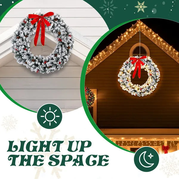 48-Inch Pre-Lit Snow Flocked Christmas Wreath with 150 Lights
