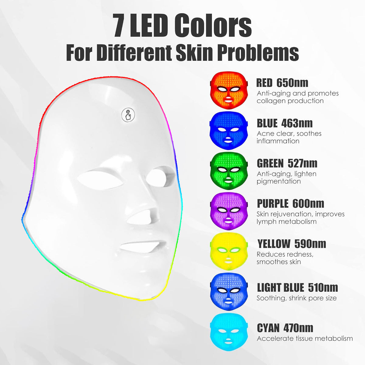 Rechargeable LED Beauty Mask with Color Light Therapy for Skin Rejuvenation