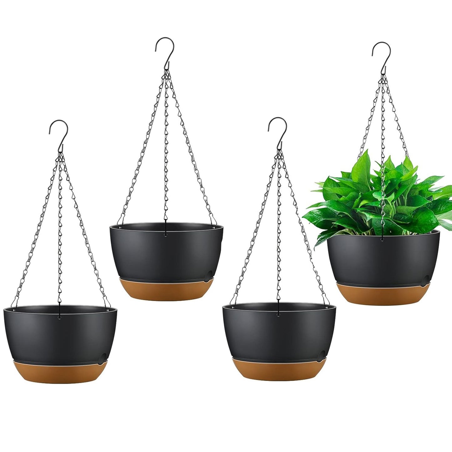 4Pcs Hanging Planters with Drainage Holes & Removable Water Trays - Indoor & Outdoor