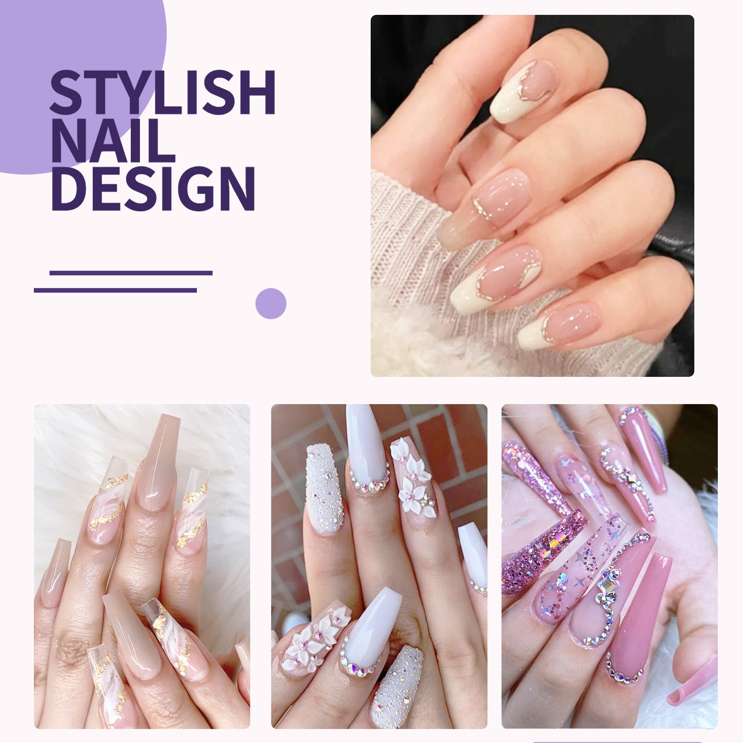Complete Acrylic Nail Kit with Monomer, 4 Powders, Brushes & Nail Forms