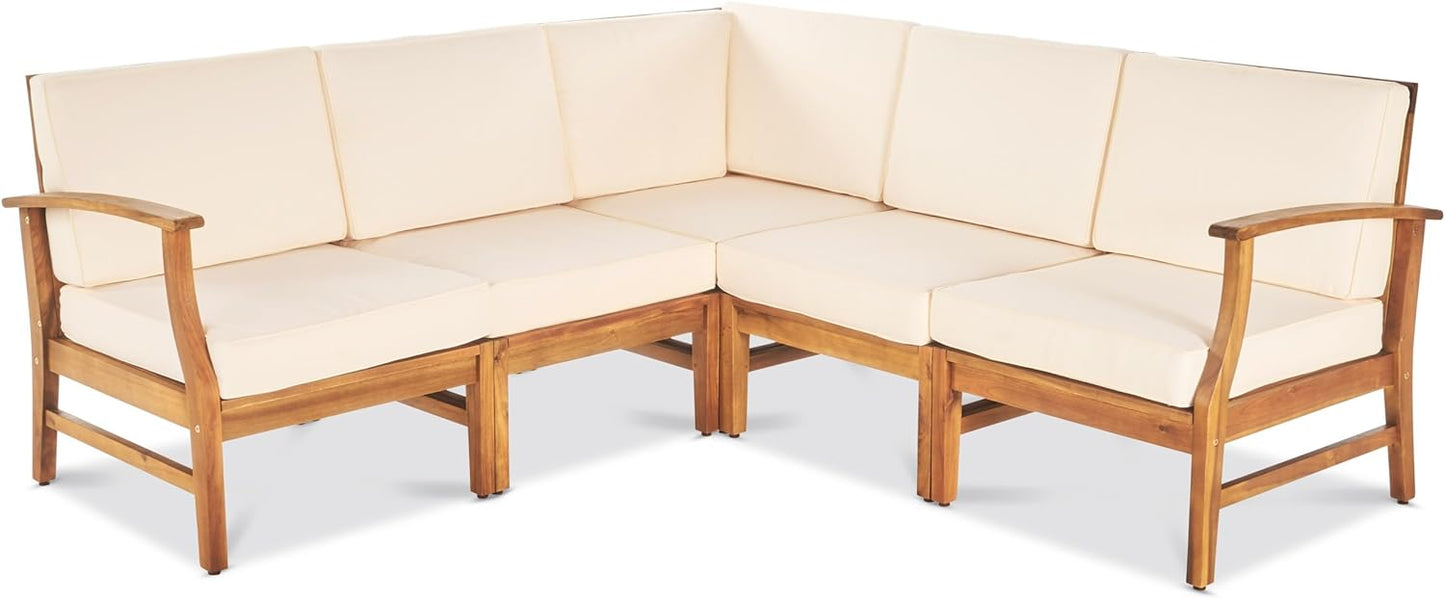 Perla 5-Piece Outdoor Sofa Set - Cream Acacia Wood