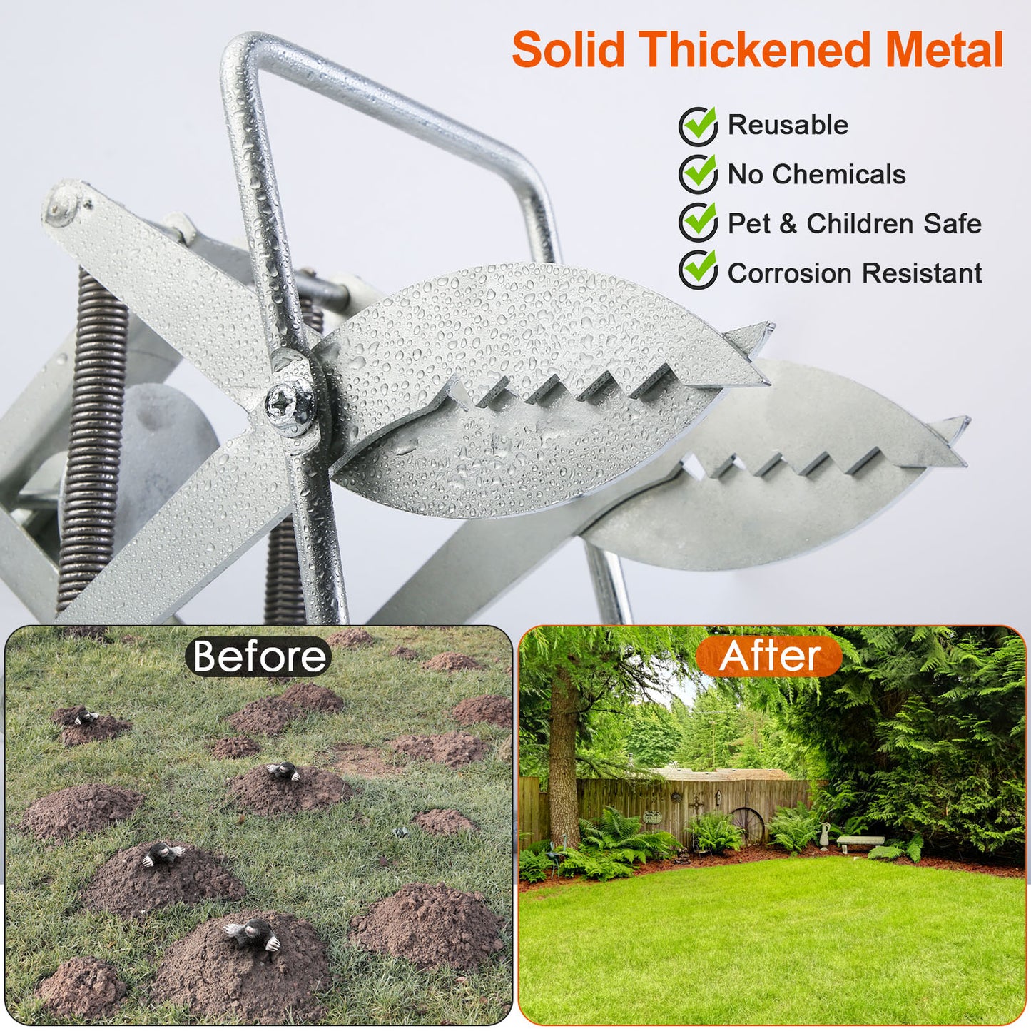 2PCS Reusable Mole Scissor Traps - Metal Rodent Control for Lawn