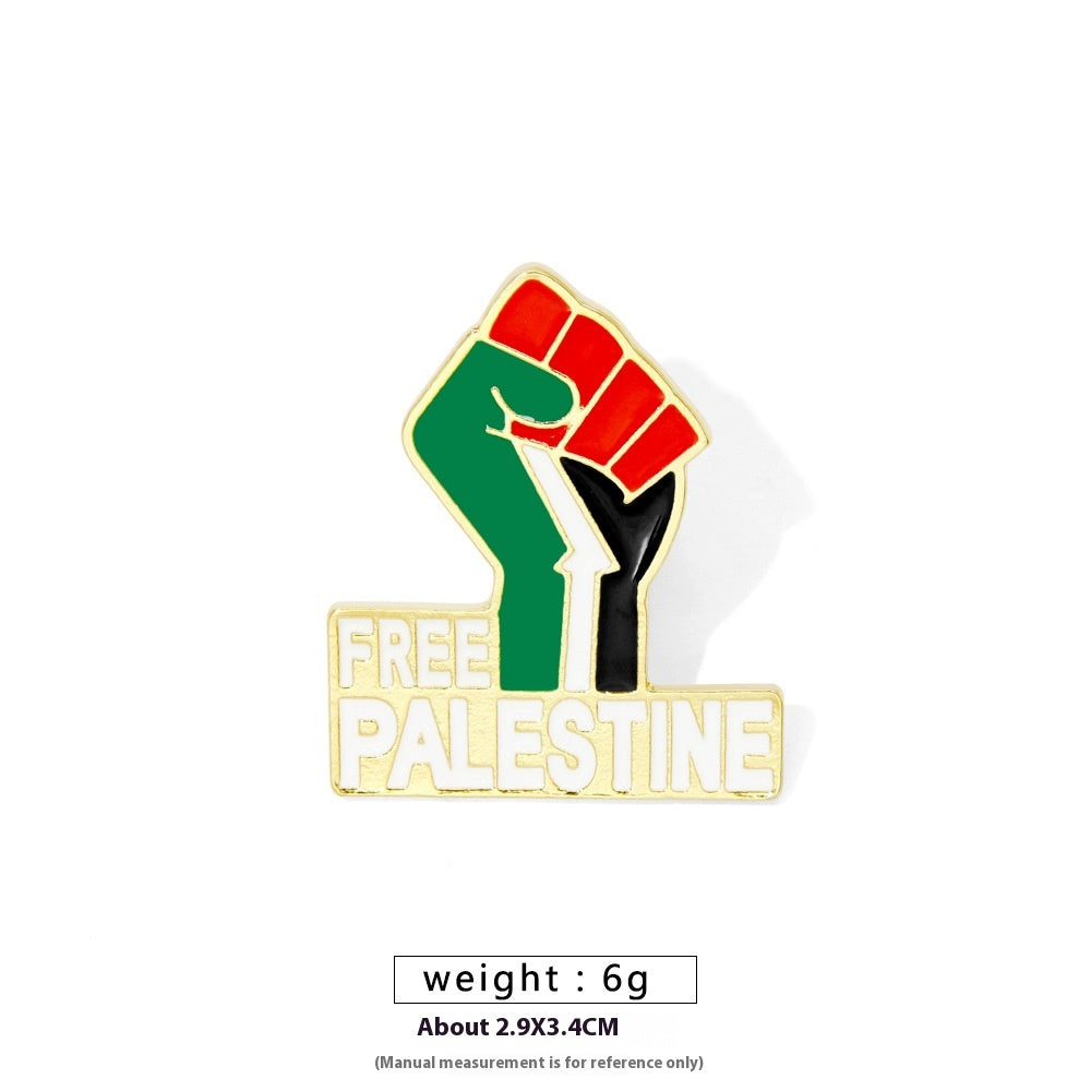 Free Palestine Flag Brooch Pin - Gold & Black Badge for Clothes & Accessories