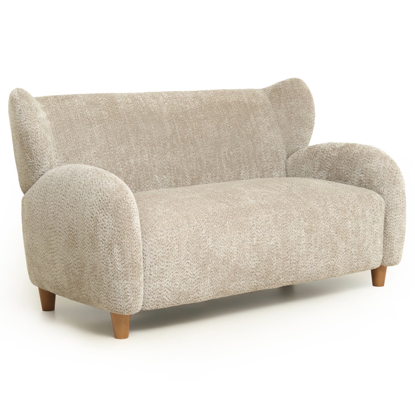 58-Inch Nordic Chenille Sofa Chair with Curved Backrest - Camel