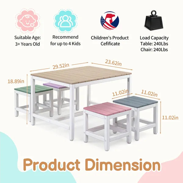 5-Piece Kids' Patio Table and Chair Set - Multicolor Poplar Wood
