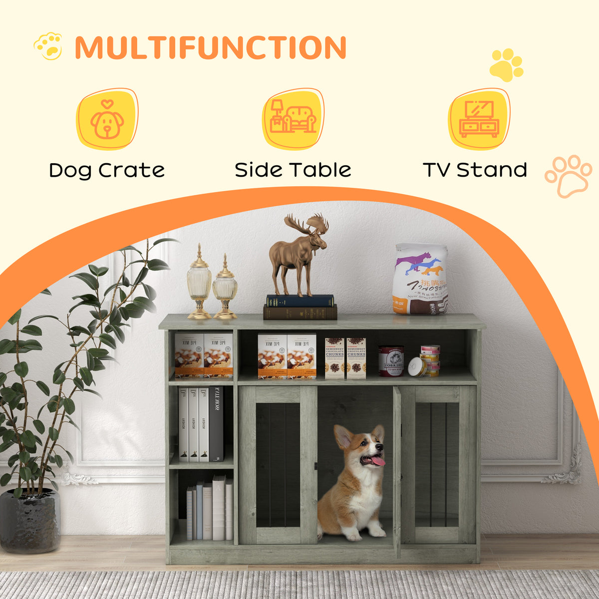47-Inch Dog Crate Furniture with Storage & Lockable Door for Medium & Large Dogs