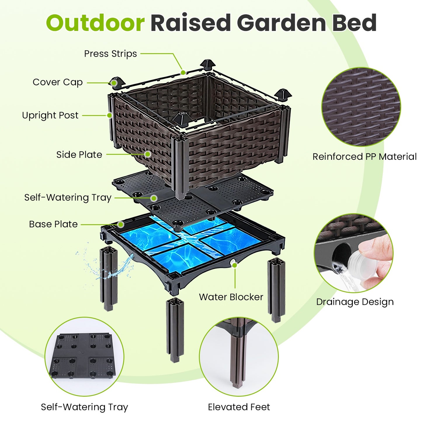 Outdoor Raised Garden Bed with Legs and Self-Watering System - Multiple Sizes