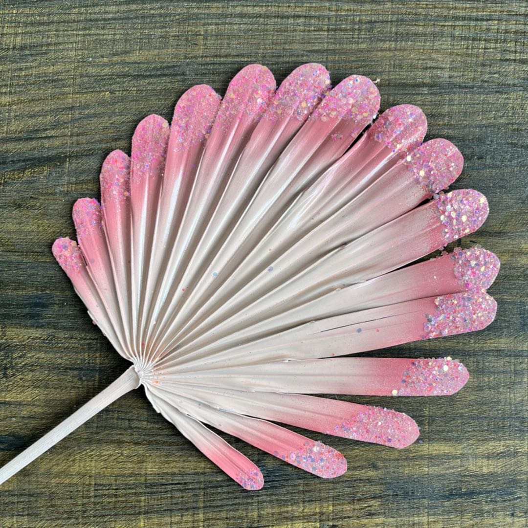 Pink and White Spray Painted Dried Palm Flower Decor - 1 Piece