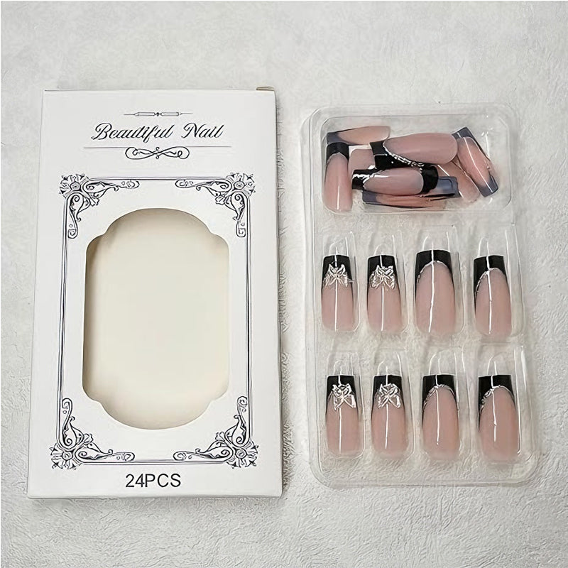 24-Piece Butterfly Press-On Nail Set - Long Square Fake Nail Tips