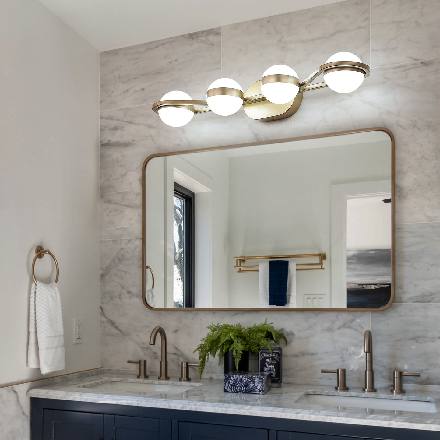 28-Inch Golden LED Bathroom Vanity Light - 4-Light Fixture
