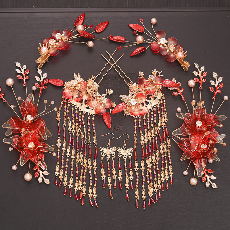 Bridal Hair Crown with Fringe - Ancient Style Flower Headdress