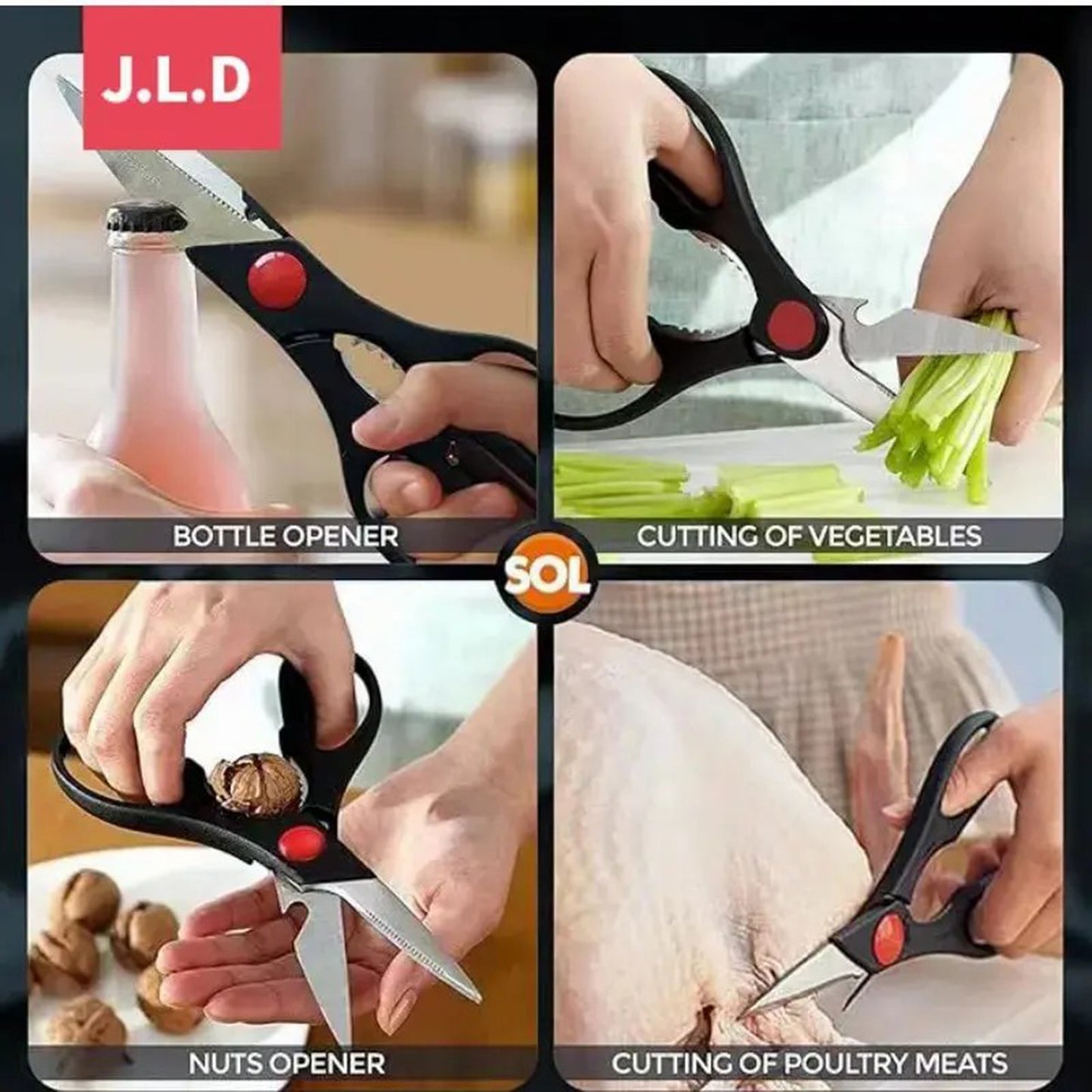 Multipurpose Kitchen Scissors with Bottle Opener - Black