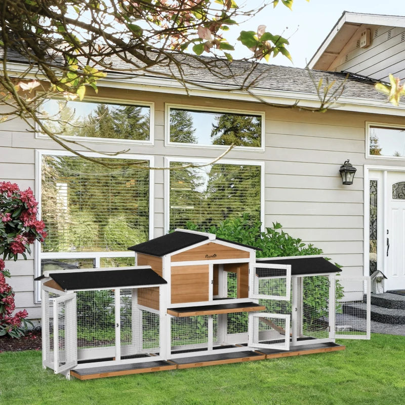 Wooden Pet Hutch with Double Run Boxes - Outdoor Bunny, Guinea Pig, Small Animal Cage, White