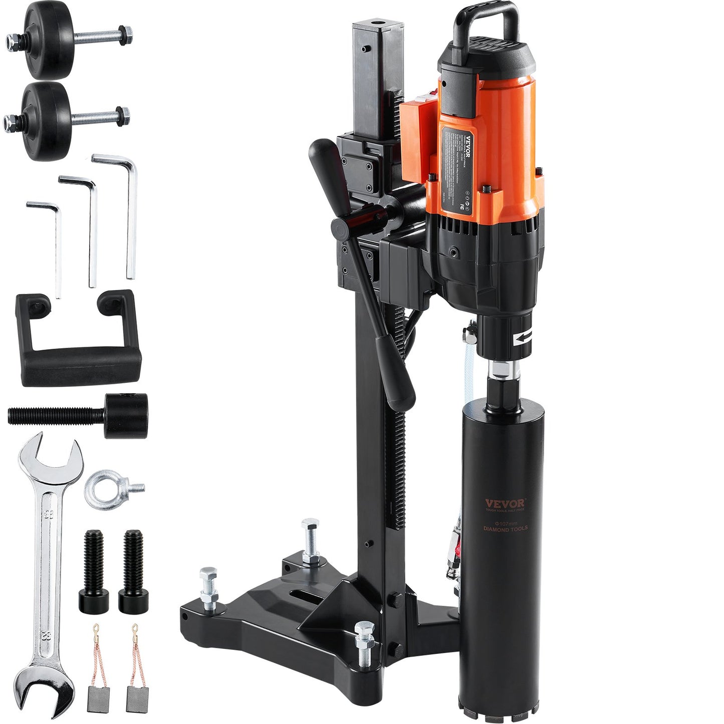 10-Inch Wet Concrete Core Drilling Machine with Stand Wheels - 2500W, Orange