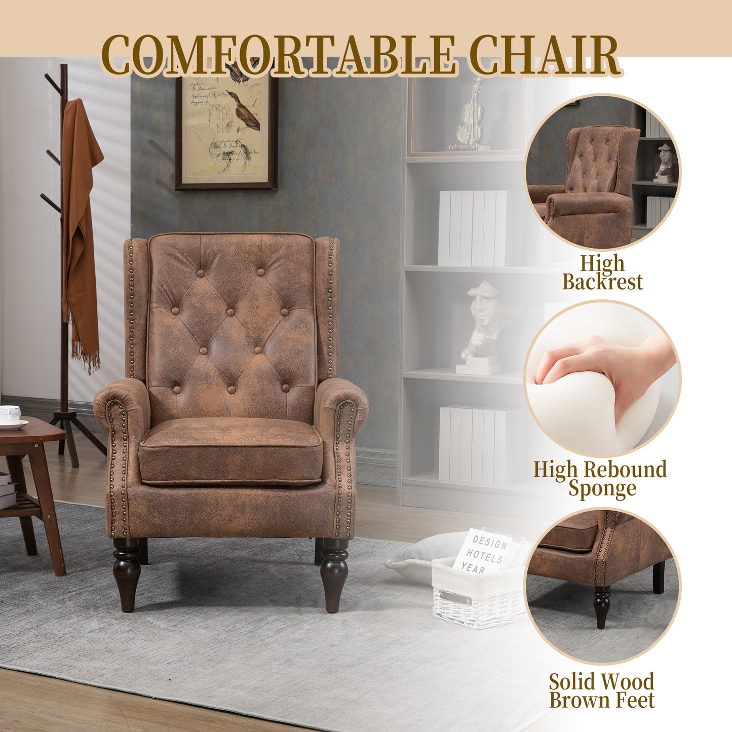 Wood Frame Armchair - Modern Accent Chair in Coffee