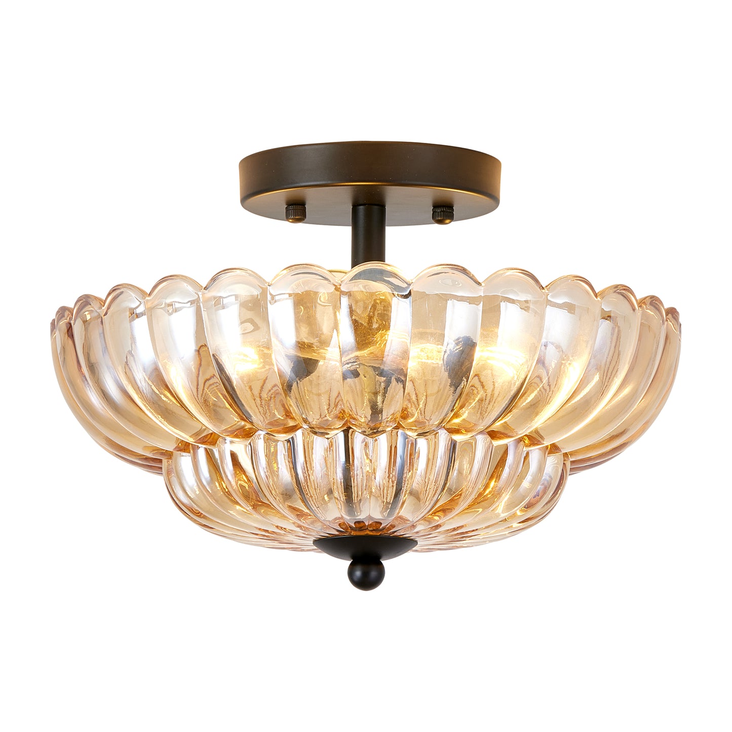 Amber Glass Ceiling Light Fixture for Living Room & Bedroom - 3 Bulb Modern Flush Mount