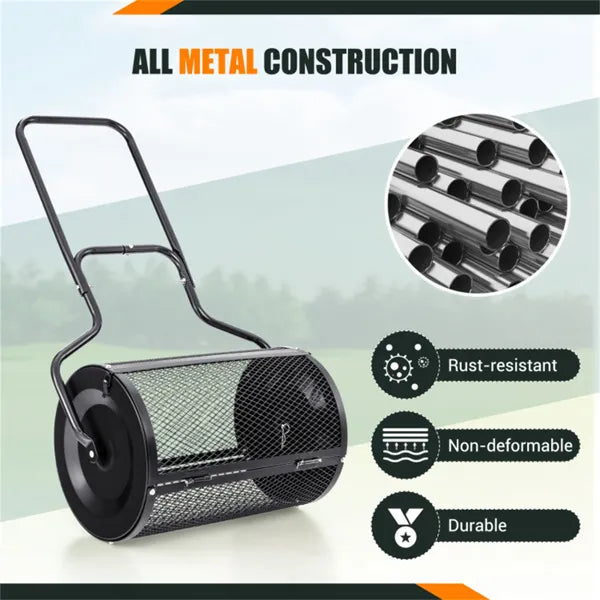 24-Inch Heavy-Duty Metal Mesh Compost Spreader - 2.7 Cu.ft Capacity