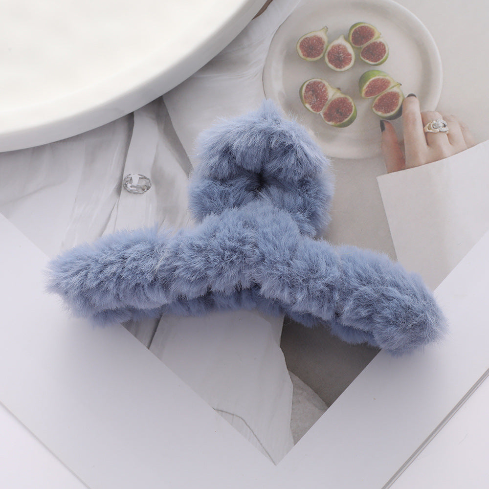 Solid Color Fur Grip Plush Back Hair Barrettes - Hair Accessories for Women
