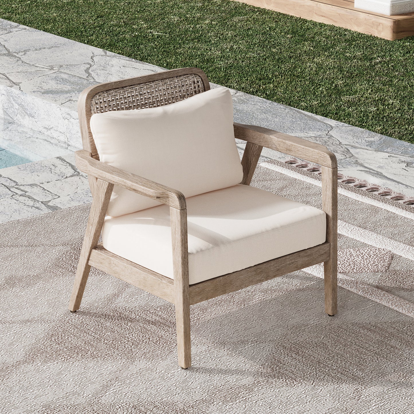 Outdoor Acacia Wood Patio Club Chair, Furniture,Waterproof Thick