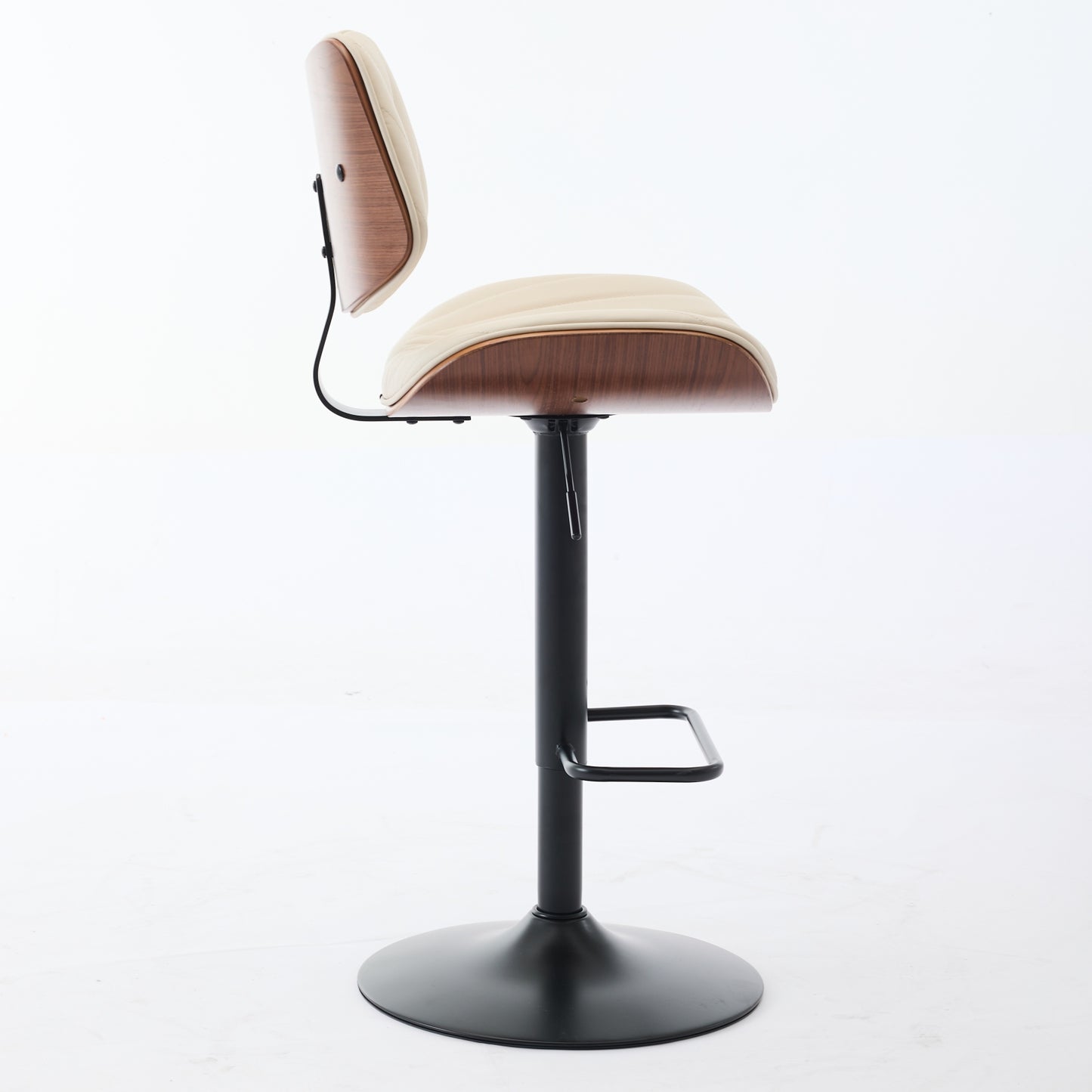 Beige Walnut Bentwood Bar Stool - Mid Century Modern Adjustable Height