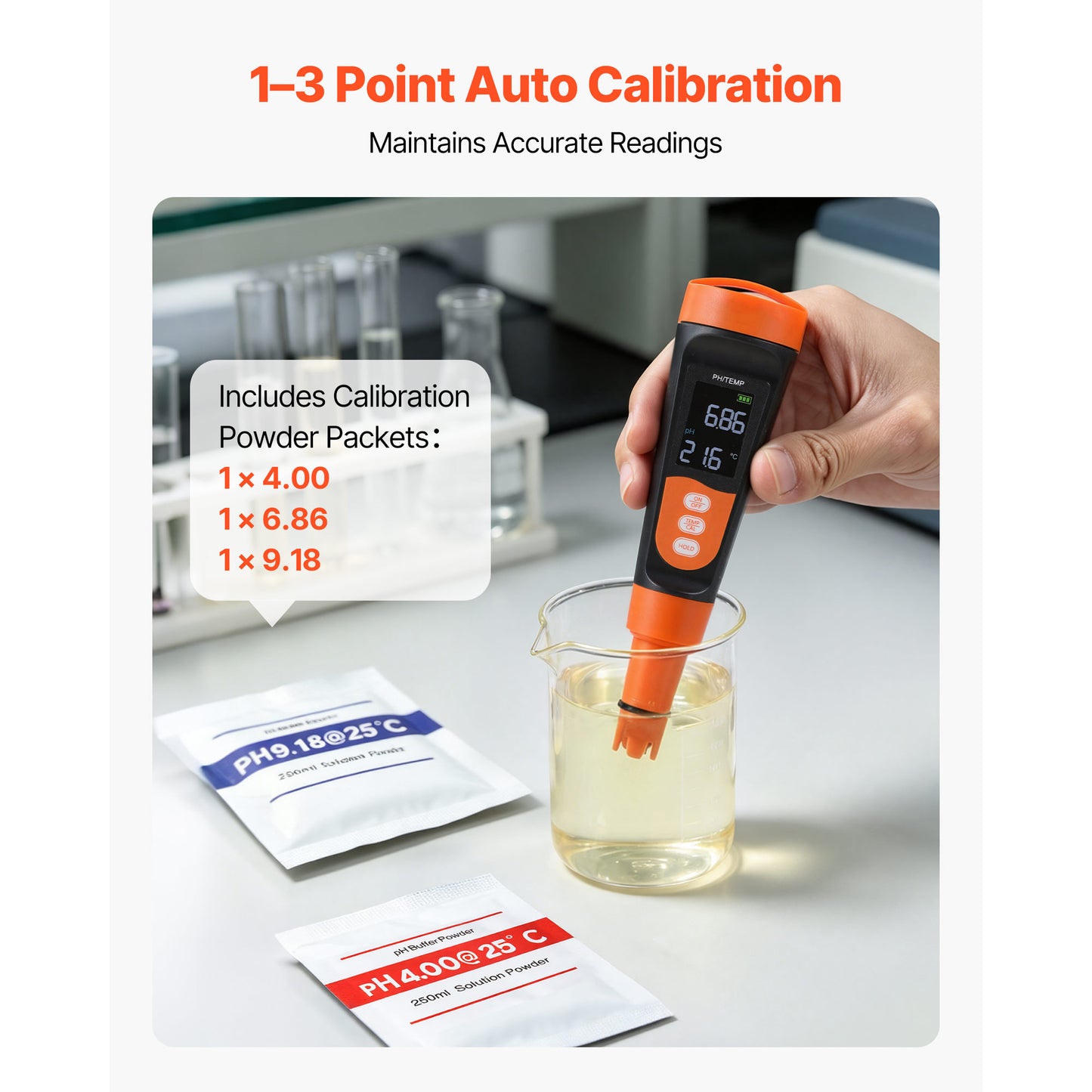 Digital pH Meter Waterproof Probe for Water Testing - 0-14 pH Range, Pocket Kit with Calibration Powder