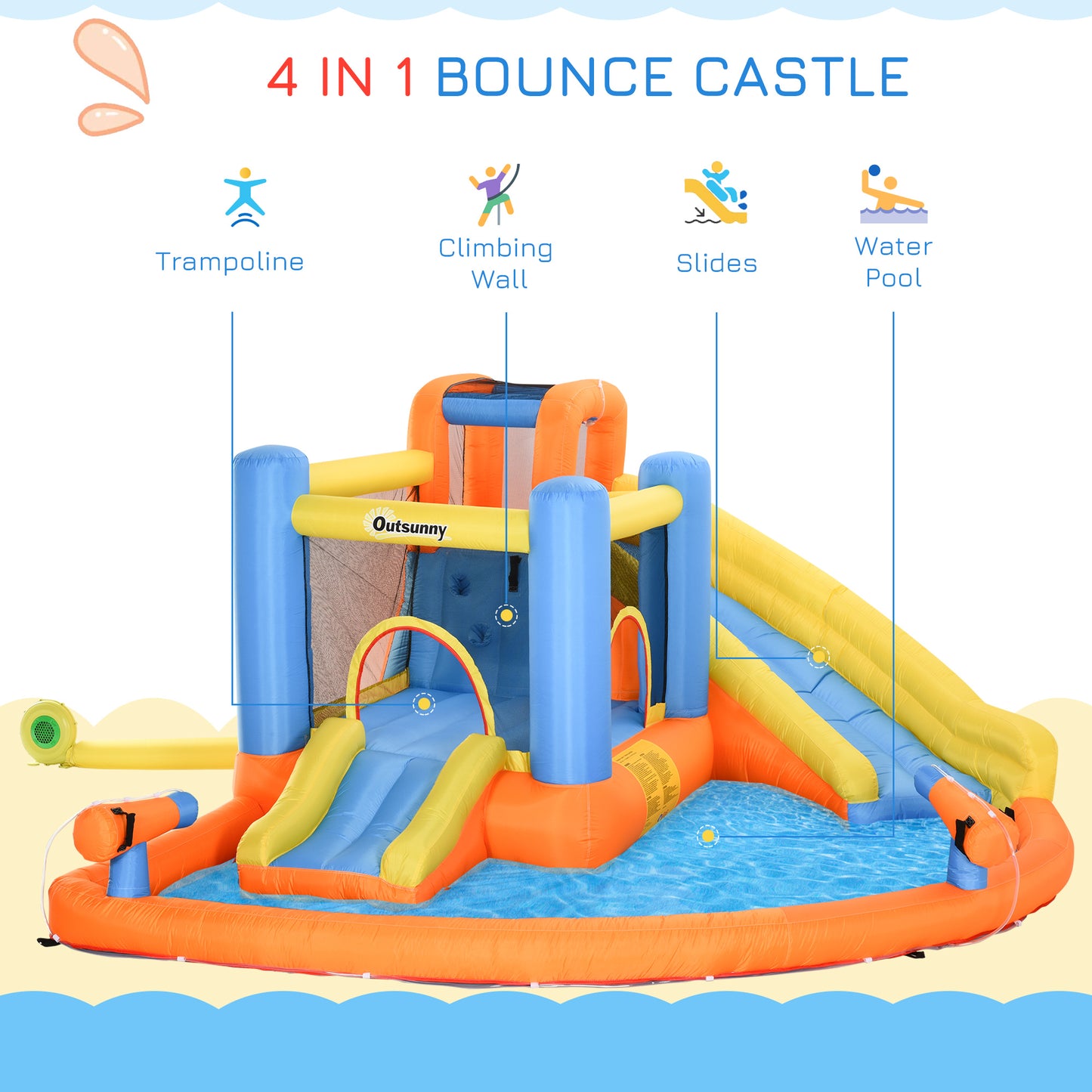 Kids 5-in-1 Inflatable Water Slide Bounce House with Pool